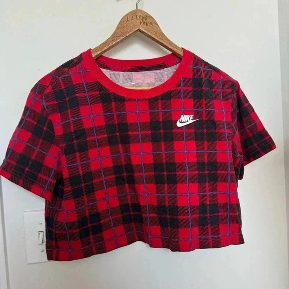 Nike plaid boxy cropped top  tee Streetwear athleisure S - Picture 2 of 5